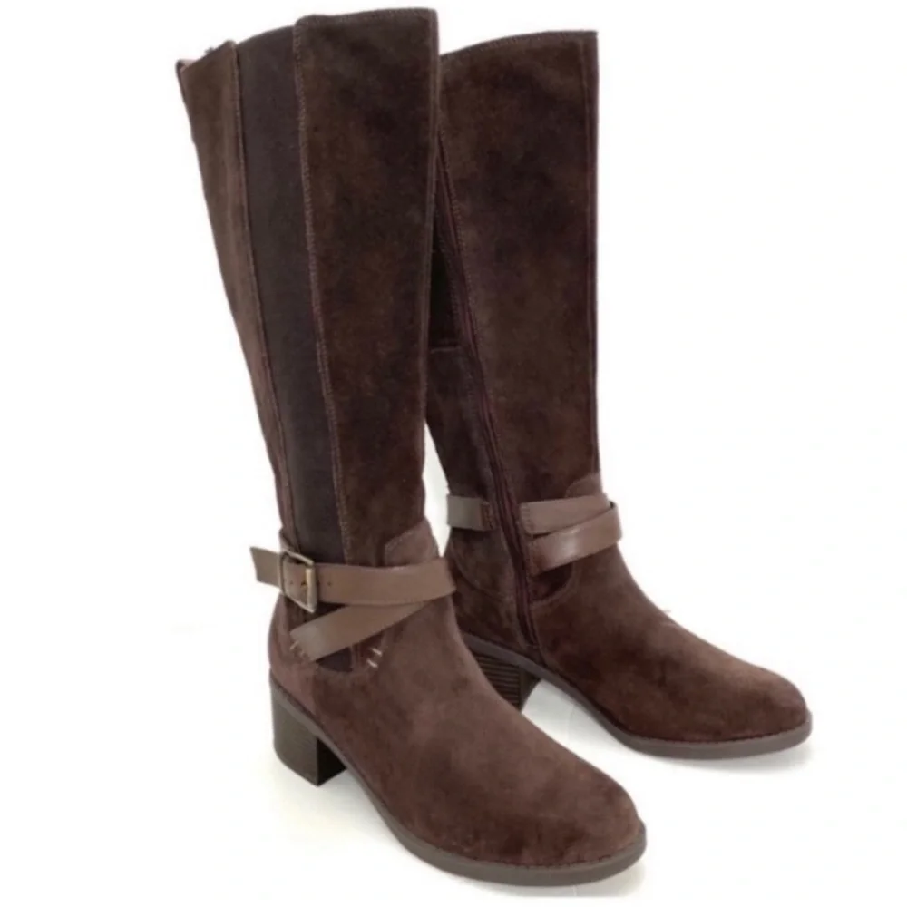 Clarks Nevella March Suede Classic Knees High Riding Boot Brown Size 6.5 New